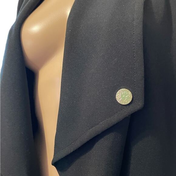 Ann Klein black long sleeve drape collar open x long trench blazer size large - Picture 3 of 12